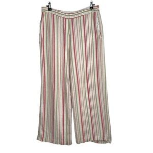 Coldwater Creek Striped Linen Blend Wide Leg Pants M | Pockets Retro Spring Boho